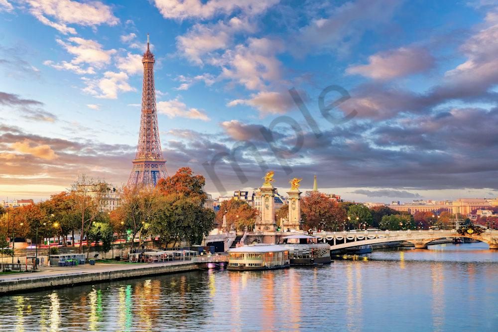 Art Print Eiffel Tower Seine River Paris France River and Sunrise