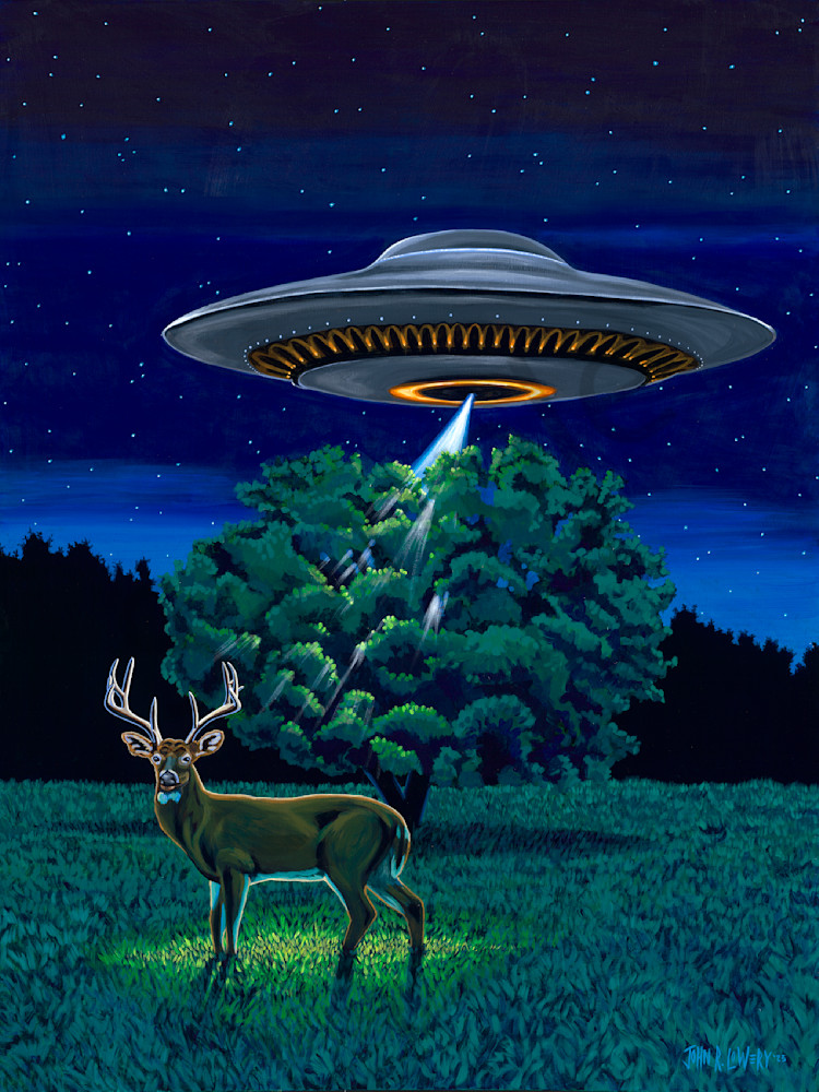 Deer and Spaceship paintings by John R. Lowery for sale as art prints