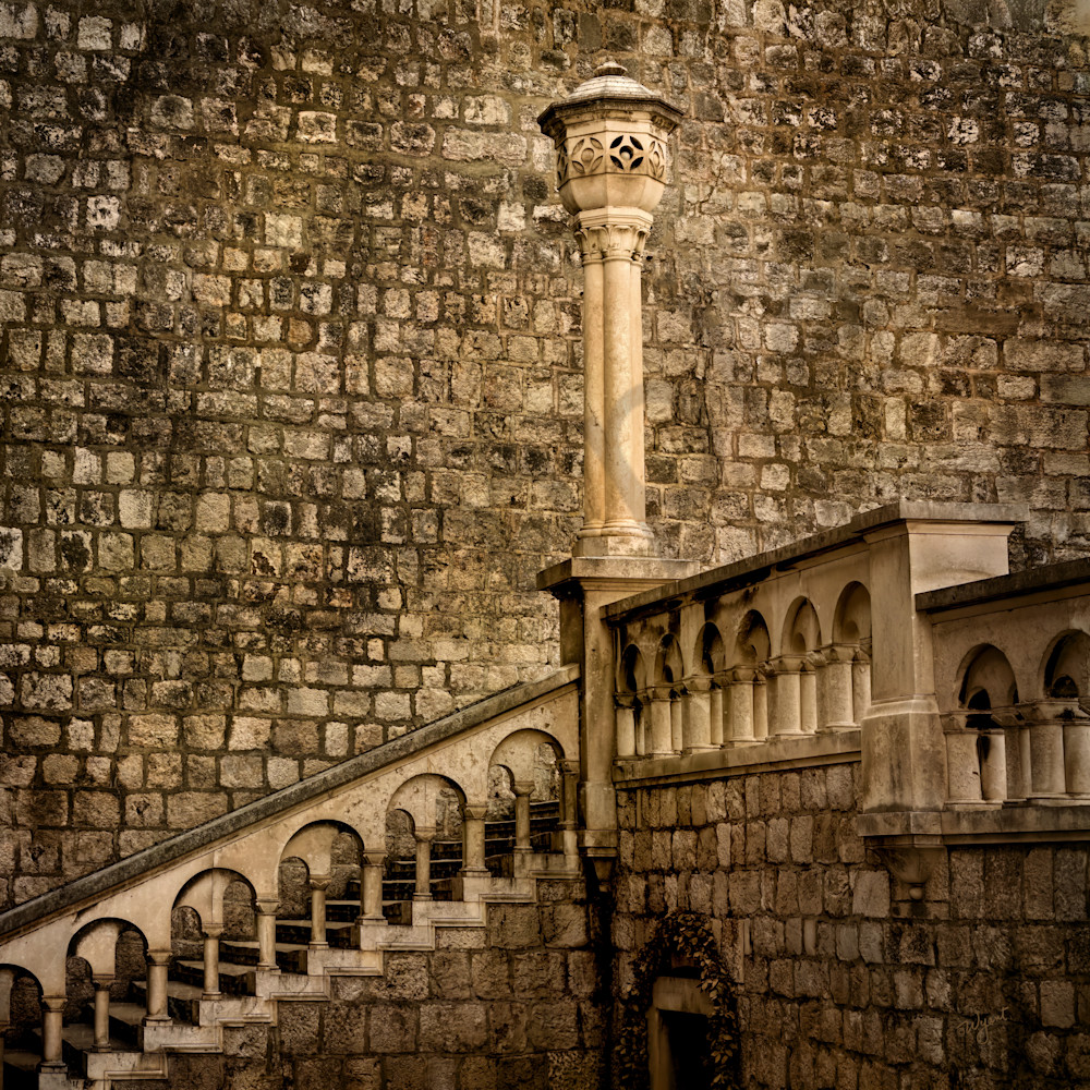 Whispers of Antiquity: Sepia Staircase to a Croatian Castle