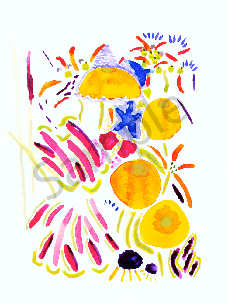 yellow zinnias abstract bouquet watercolor aug 2022 marie stephens art
