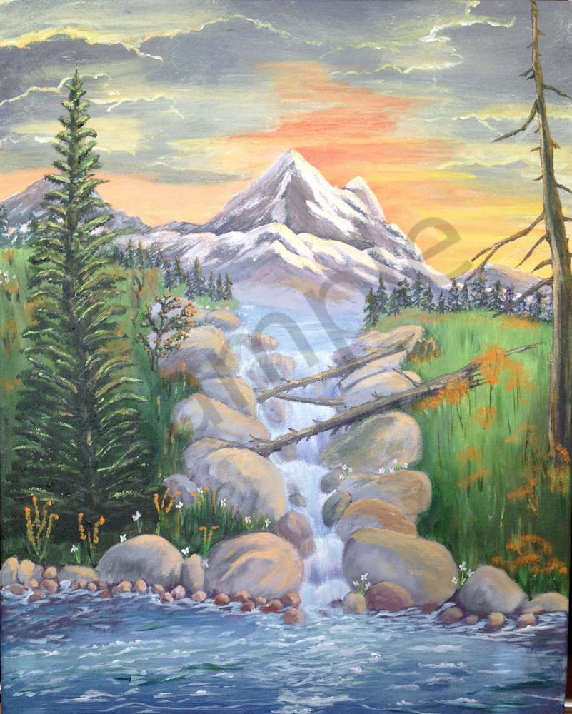 Mountain Waterfall Art | Page-Turner Fiction LLC