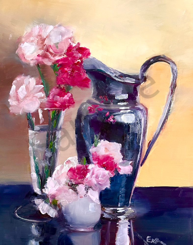 Carnations And Silver Pitcher  Art | Ena M Raquer