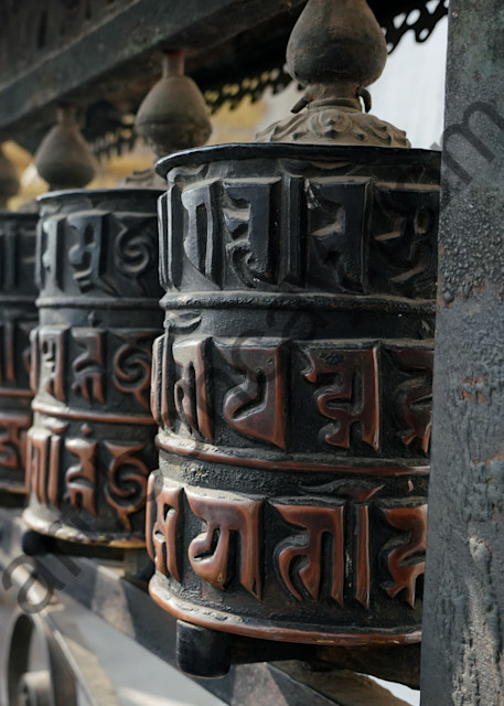 Buddhist prayer wheel in Swayambhunath Stupa, Kathmandu, Nepal