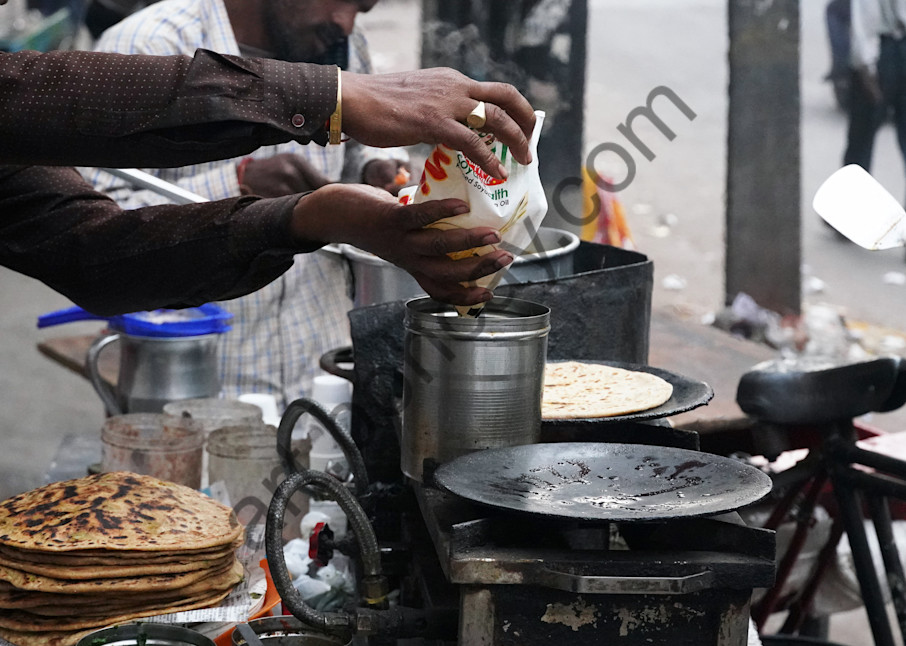 Masala Chai Tea being made on the streets of Old Delhi, India