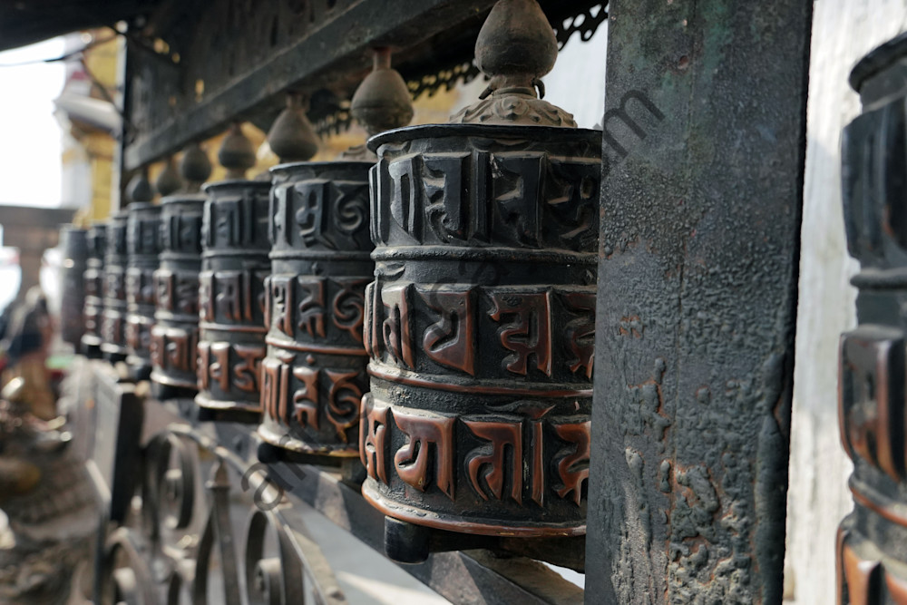 Buddhist prayer wheel in Swayambhunath Stupa, Kathmandu, Nepal