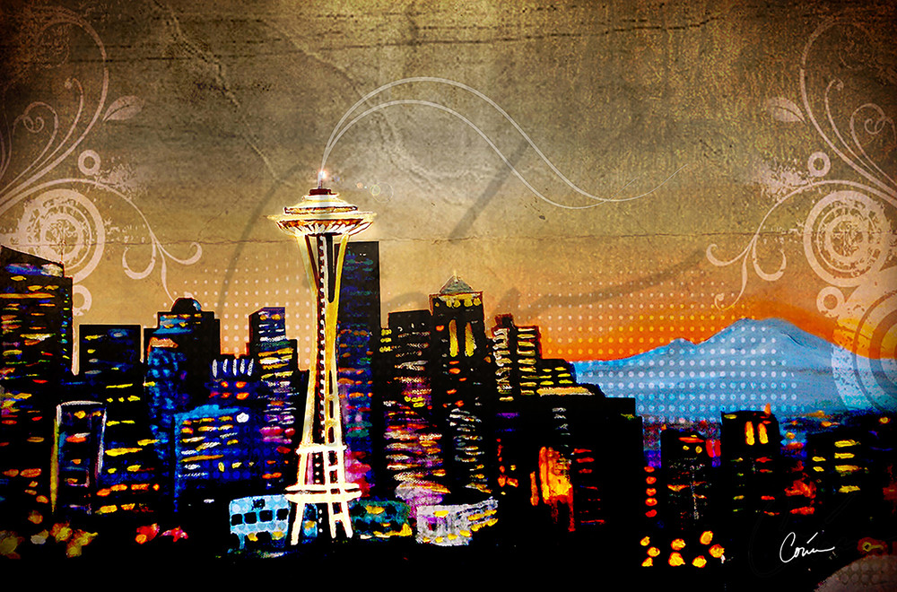 Cityscape of a Grunge Seattle Skyline
