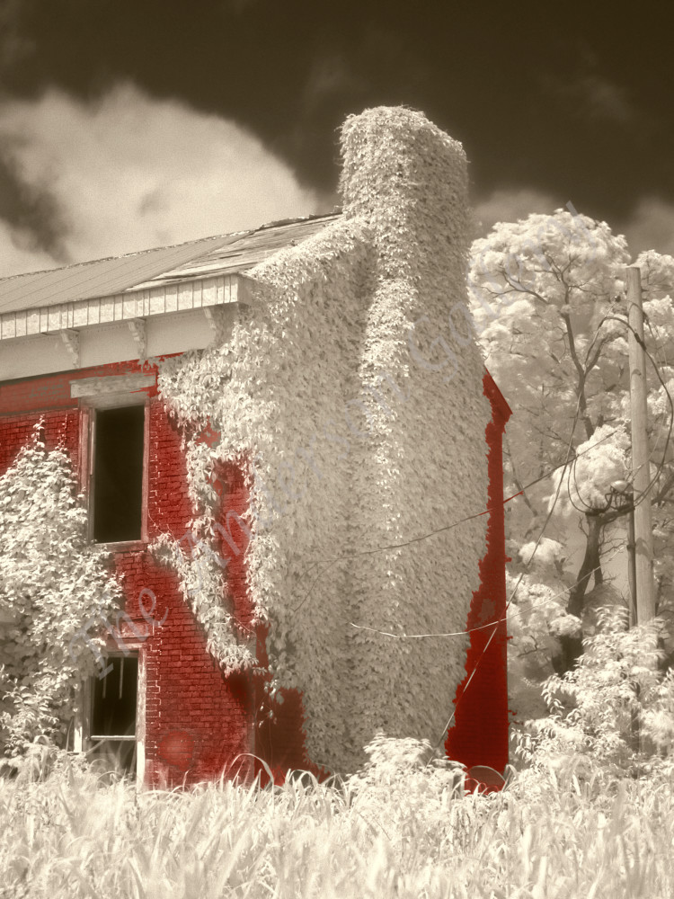 Infrared Brick House, Sepia Photography Art | theandersongallery