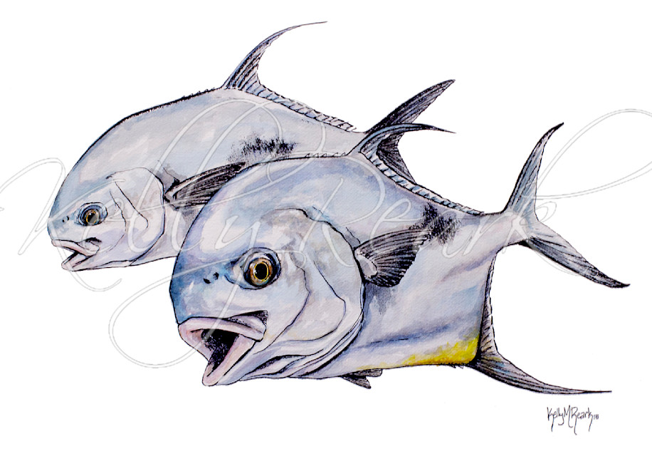 West End Girls is a permit fishing watercolor painting by artist Kelly Reark