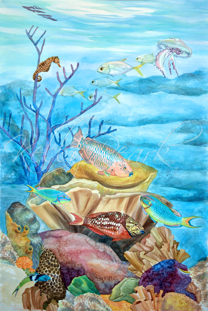 Colorful coral reef painting by Kelly Reark