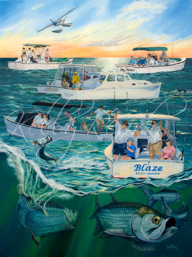 Richest Memories tarpon boat fishing artwork by Kelly Reark