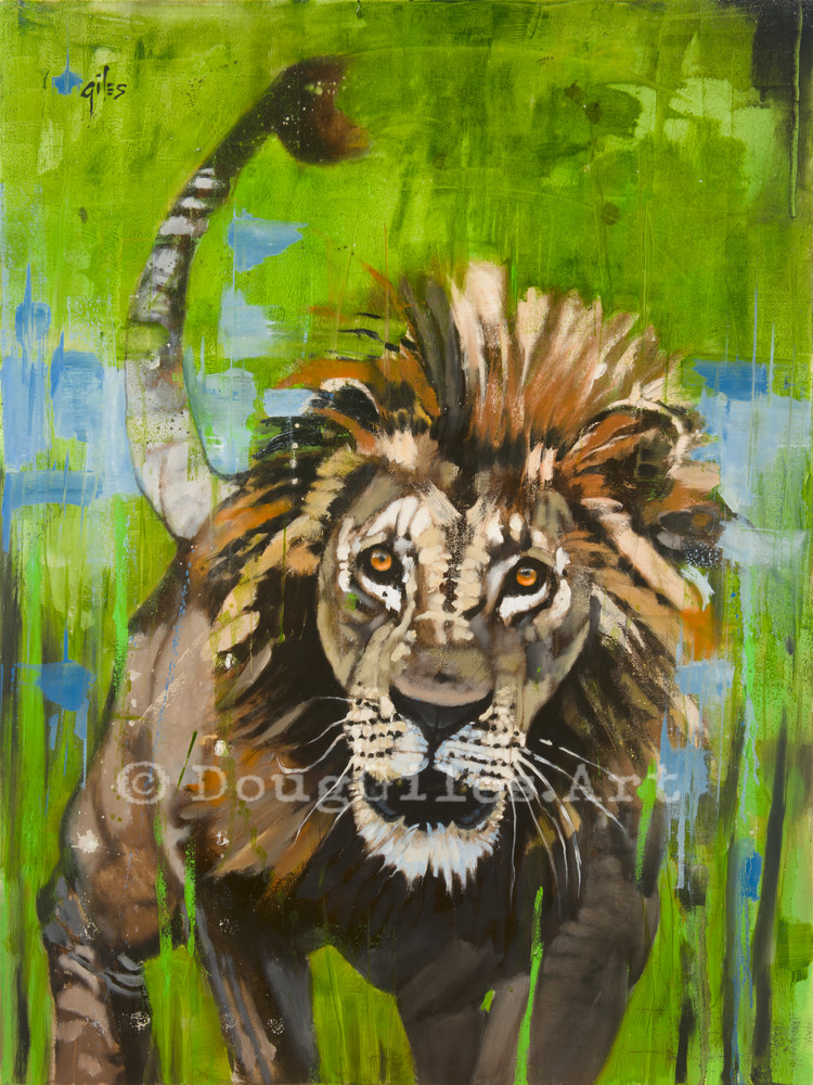 Lion In Full Charge Art | Doug Giles Art, LLC