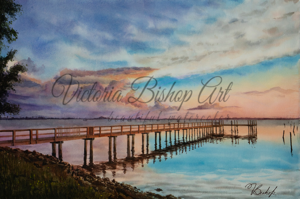 Colorful and realistic sunset watercolor painting of a local area 