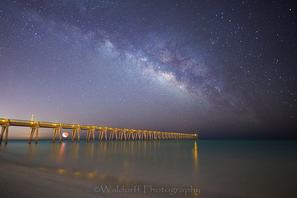 Fine Art Photo of the Milky Way over the Navarre Beach Pier | Waldorff Photography