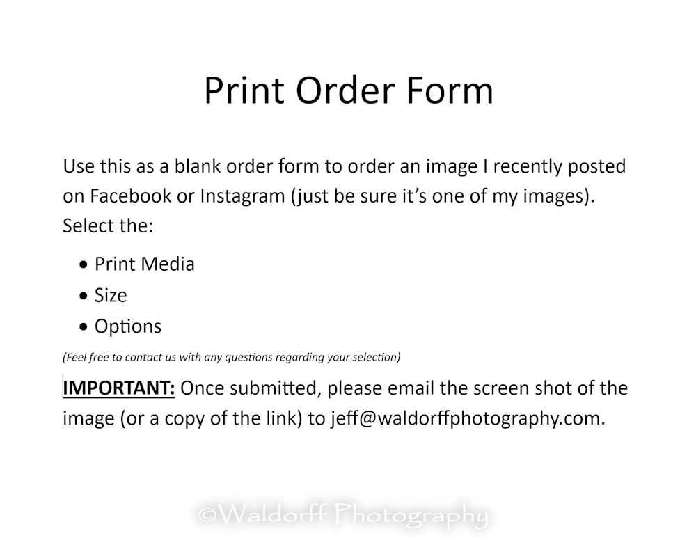 Print Order Form Photography Art | Waldorff Photography