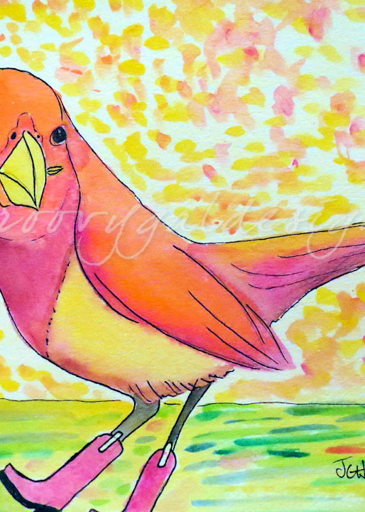 Bird In Boots Watercolor Art For Sale