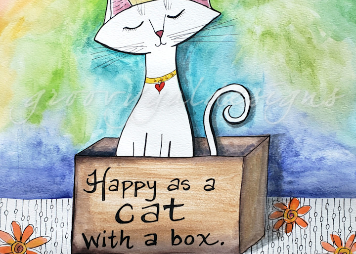 Cat With A Box--Rainbow Clouds