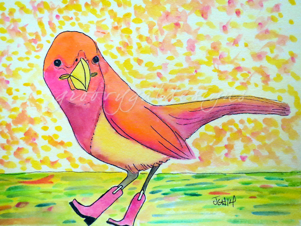 Bird In Boots Watercolor Art For Sale