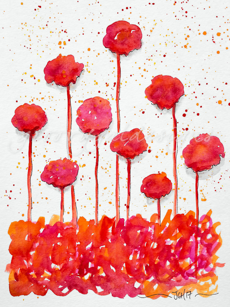 Red Flowers Watercolor Art For Sale