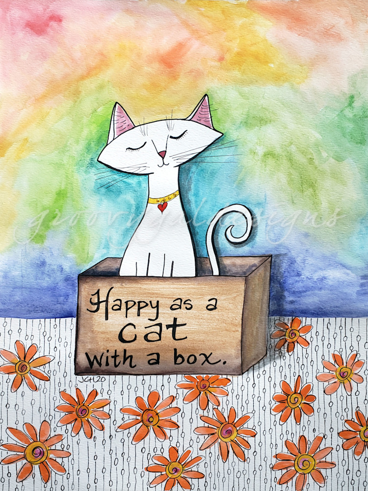 Cat With A Box--Rainbow Clouds