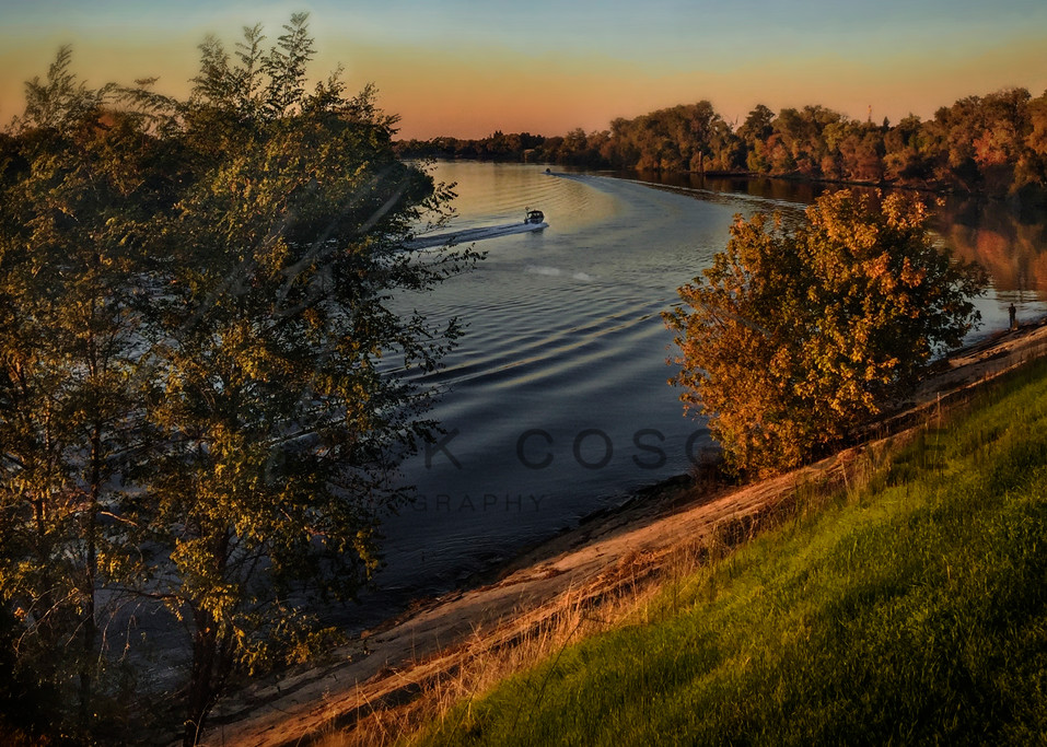 Sacramento River Levee And Boat Art | Patrick Cosgrove Art and Photography