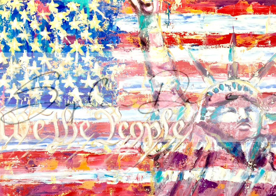 statue of liberty with flag ms liberty painting american print