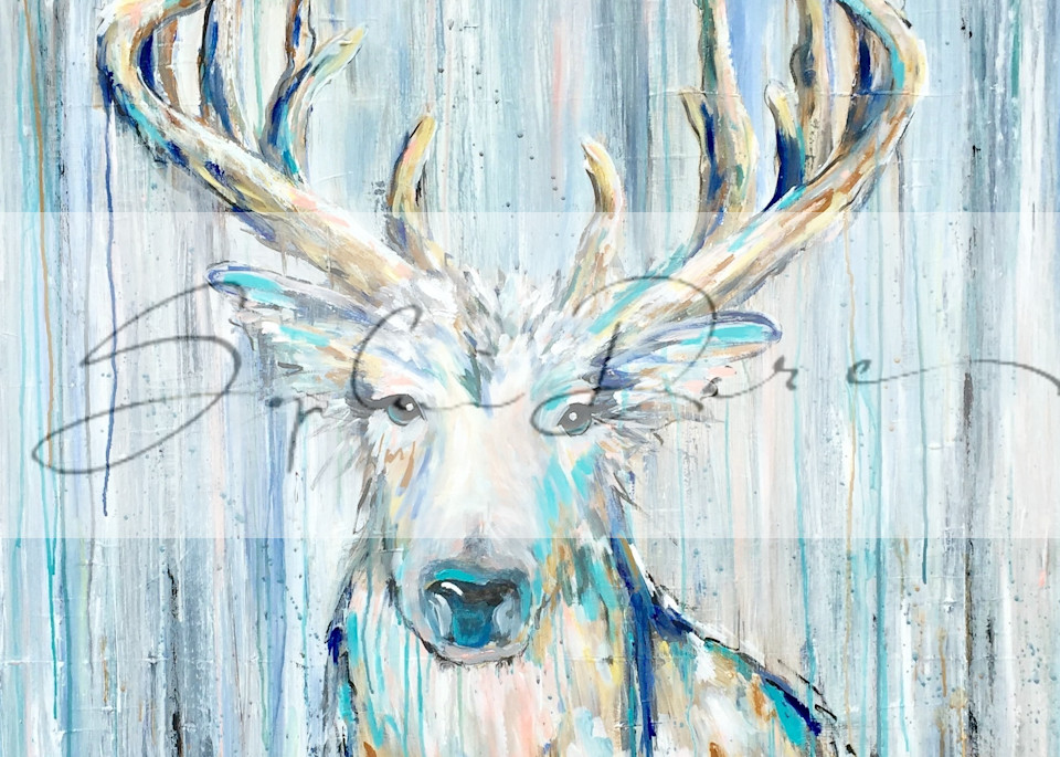 wildlife deer painting with teal and blue drippy abstract background