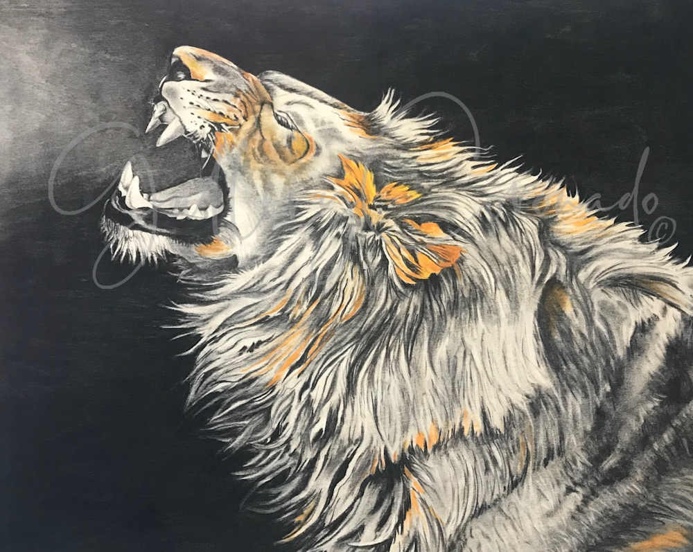 Into the Mist - A howling wolf - Fine art, print