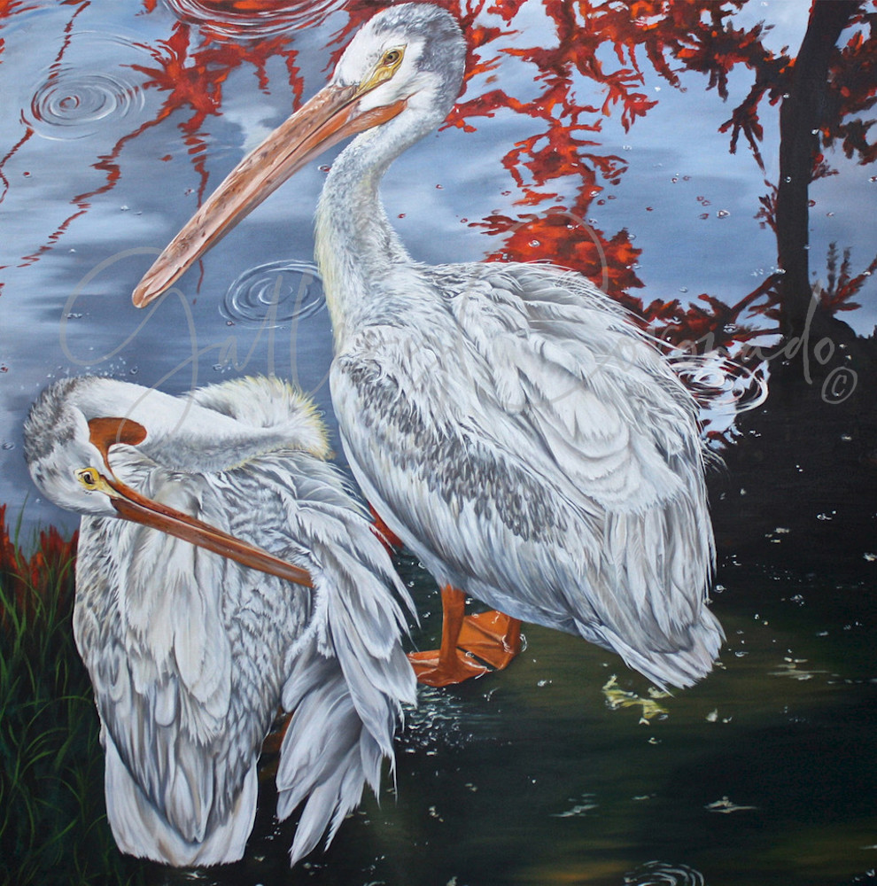 April Howland's painting, Two of a kind, a pair of Pelicans