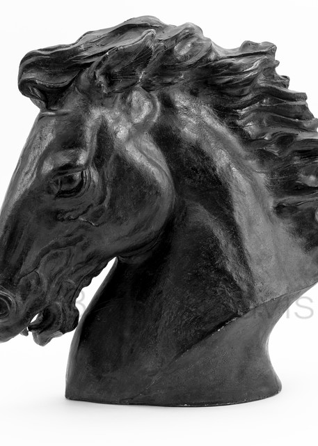 Sculpture of a black horse head