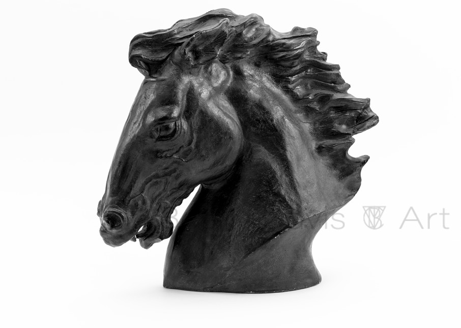 Sculpture of a black horse head