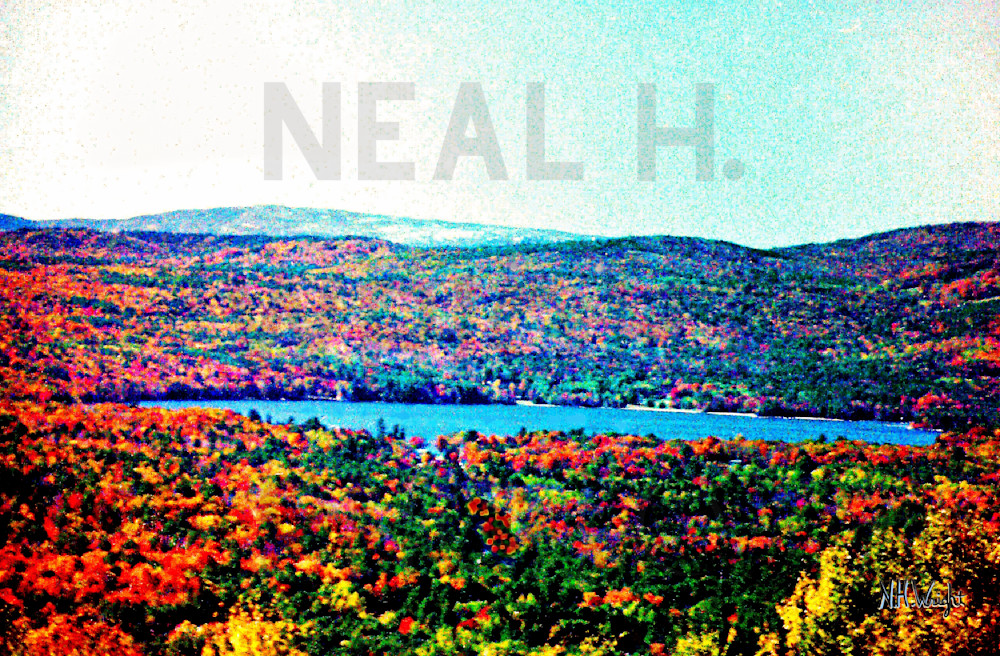 "Autumn Foliage Mountains Surround Deep Blue Lake"