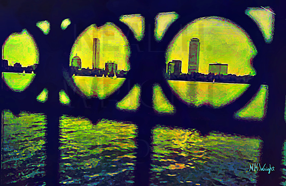 "Through Reticulated Riverside Fence find Boston Charles River" 