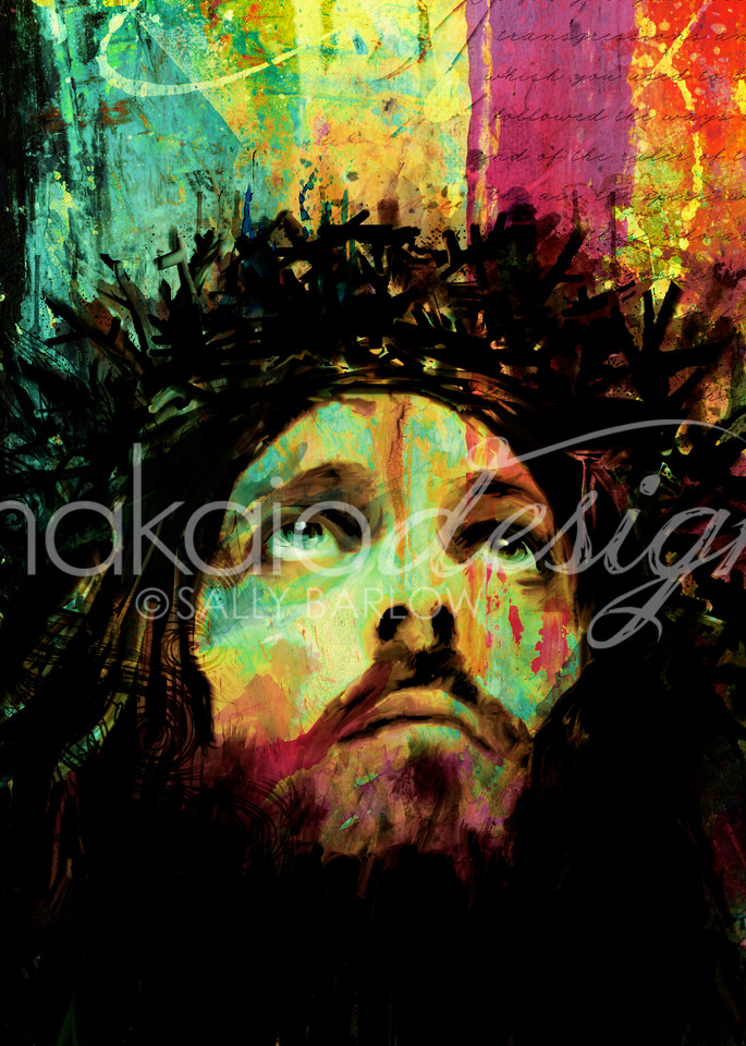 Abstract Jesus art painting by Sally Barlow