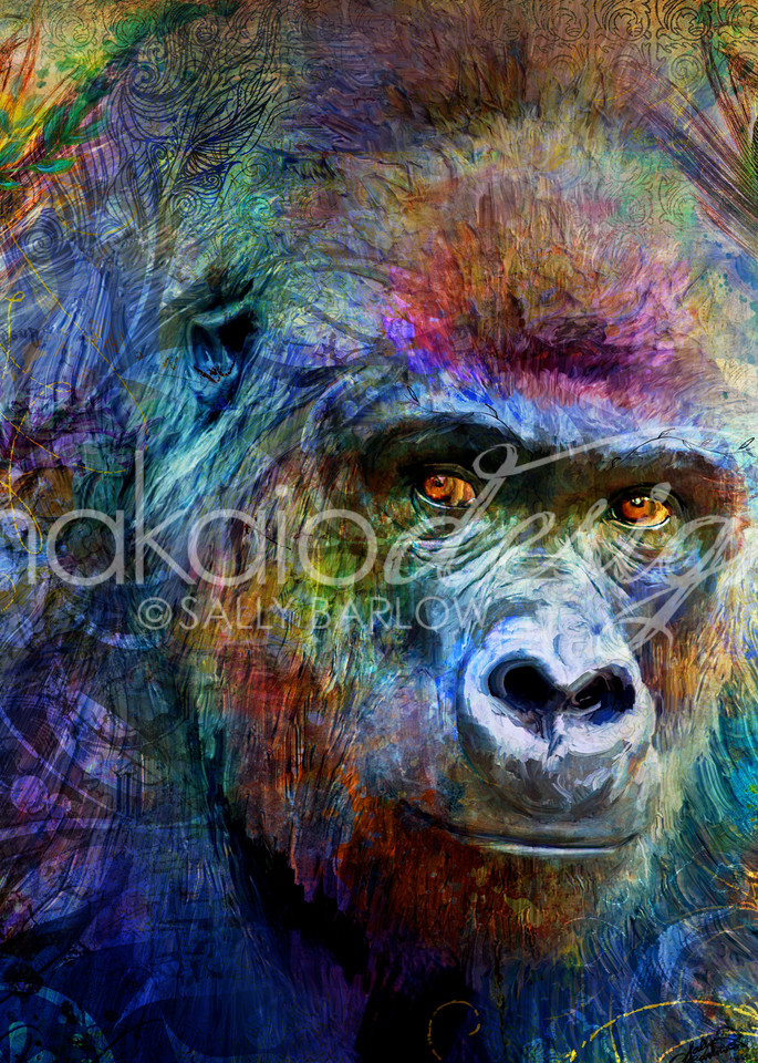 Garden of the Wild Series Gorilla Art mixed media painting by Sally Barlow