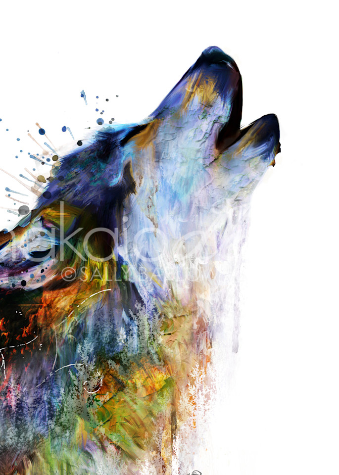 Mixed Media Howling Wolf Square Painting
