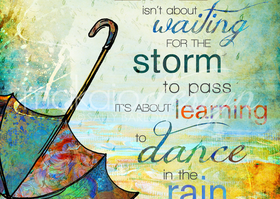 Dance int he rain bright colored inspirational art by Sally Barlow