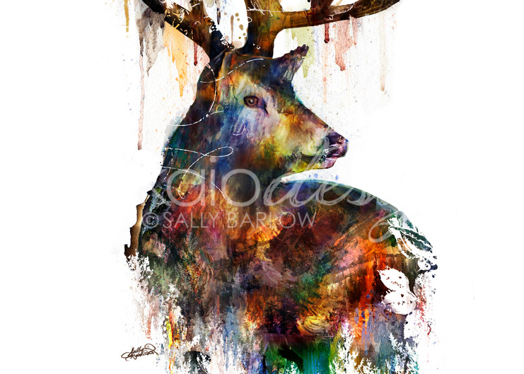 Landscape Deer Art double exposure animal art by Sally Barlow