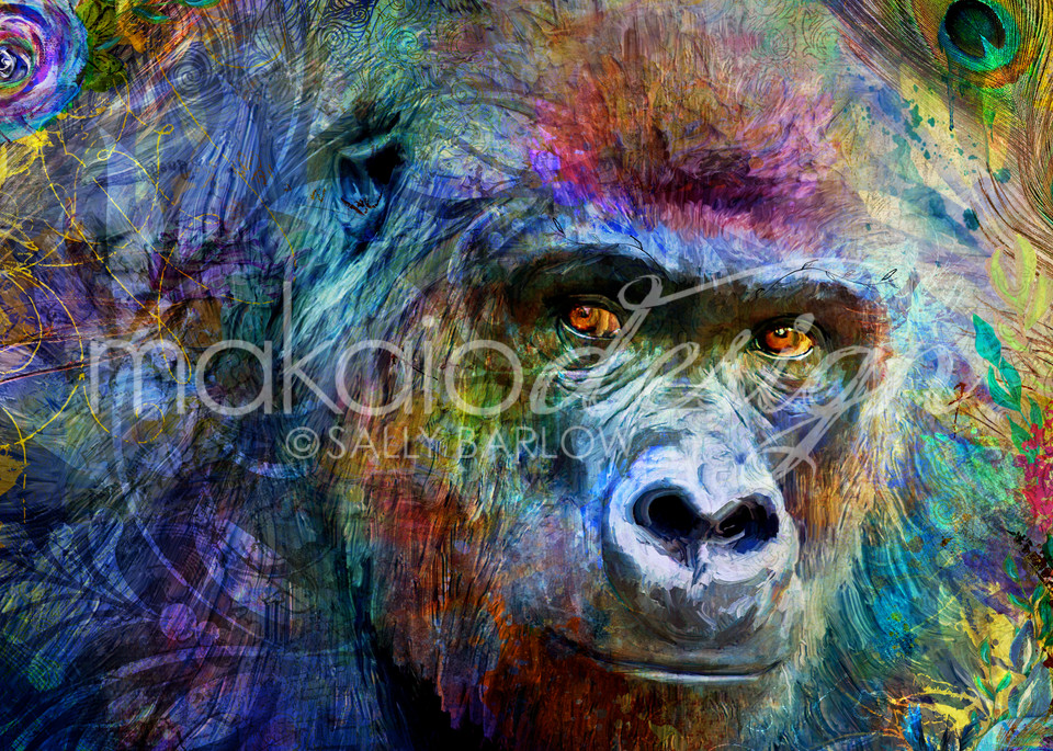 Garden of the Wild Series Gorilla Art mixed media painting by Sally Barlow