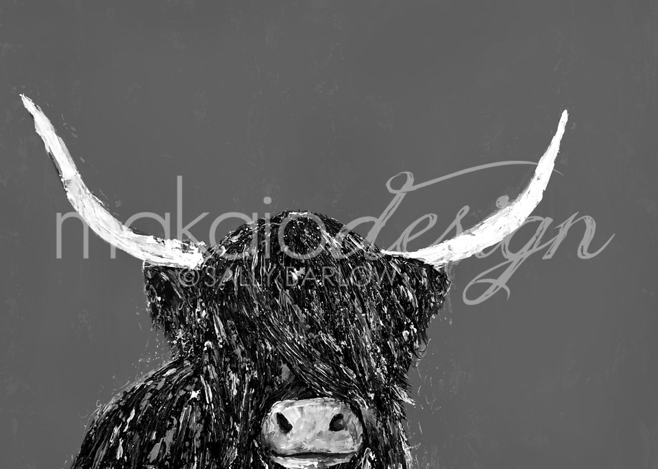 Black and White Highland Cow Painting