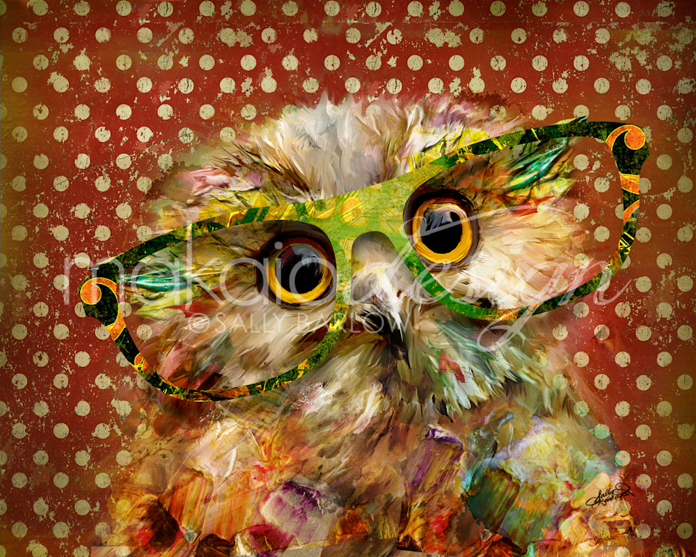 Quirky owl painting with glasses by Sally Barlow