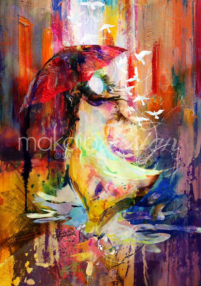 Colorful abstract mixed media painting by Sally Barlow
