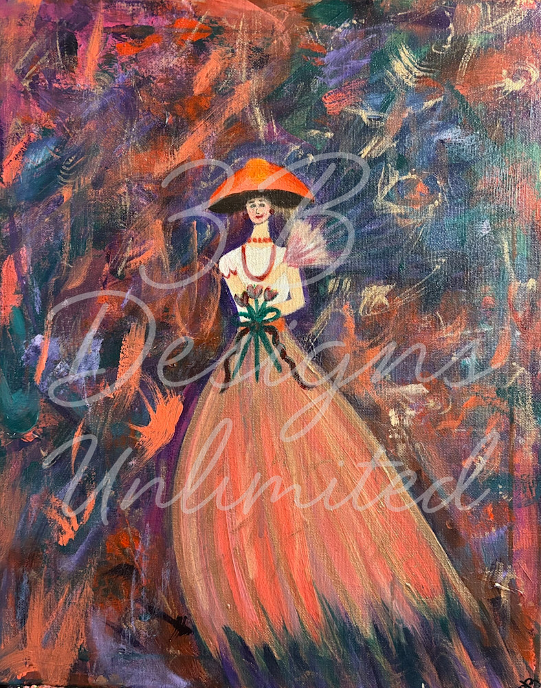Lady in the Ember Gown – Fine Art Print | Figurative Portrait Art, Warm Abstract Fashion Artwork