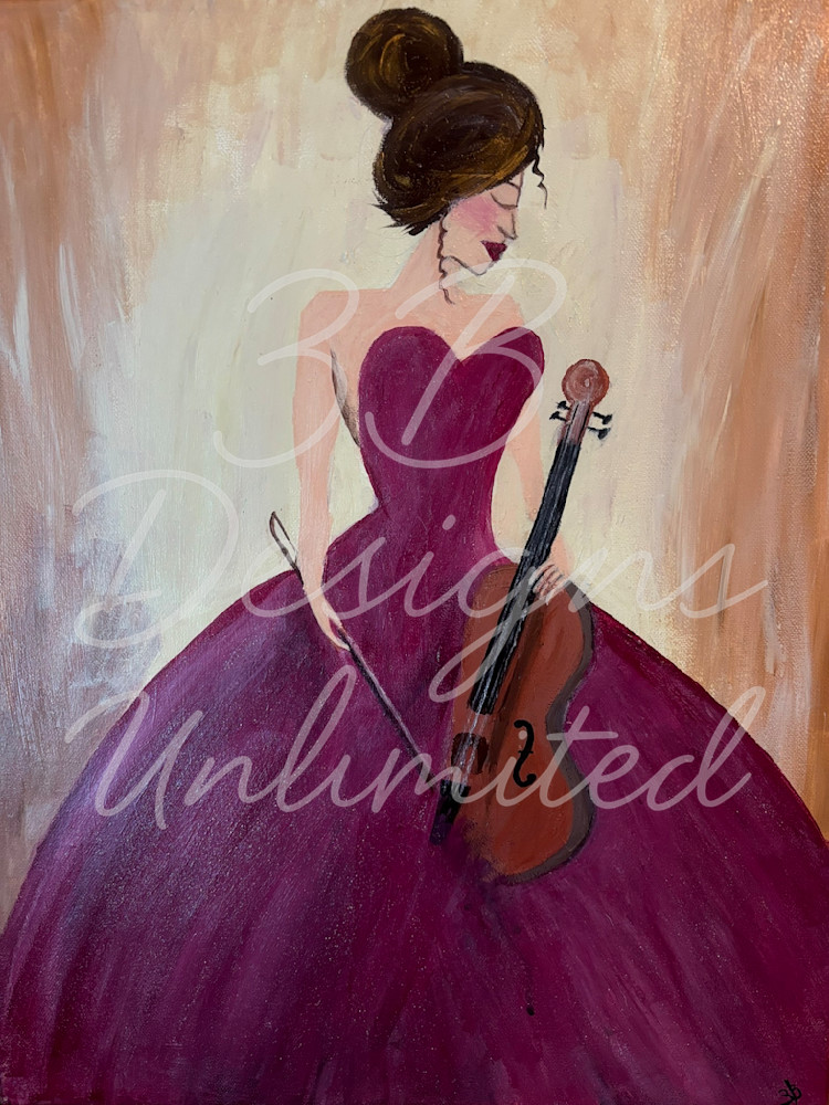 Muse in the Crimson Gown – Fine Art Print | Figurative Musician Art, Elegant Classical Portrait