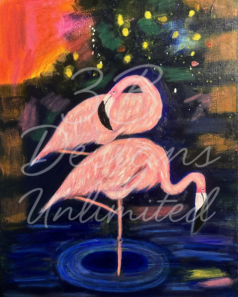 Whispers in the Water | Colorful Flamingo Art Print