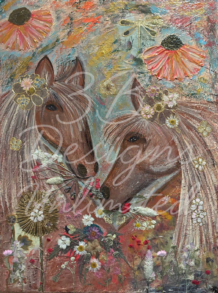 Blossom Companions | Colorful Floral Horse Art Print