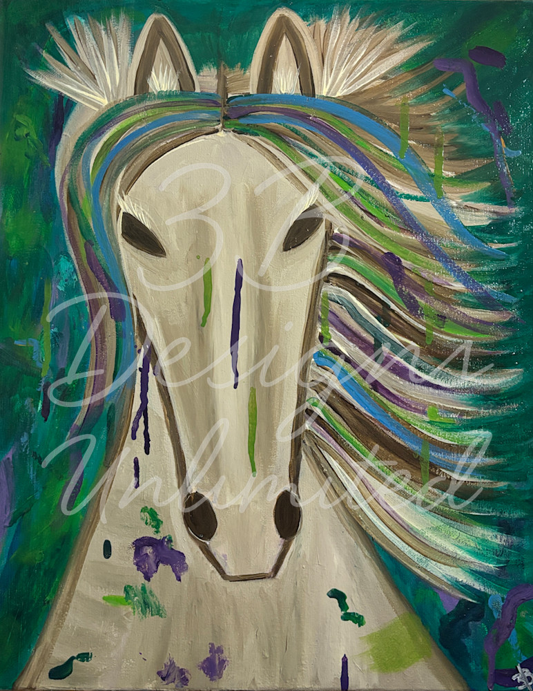 Keeper of the Winds | Majestic Elemental Horse Painting in Blue, Green & Purple