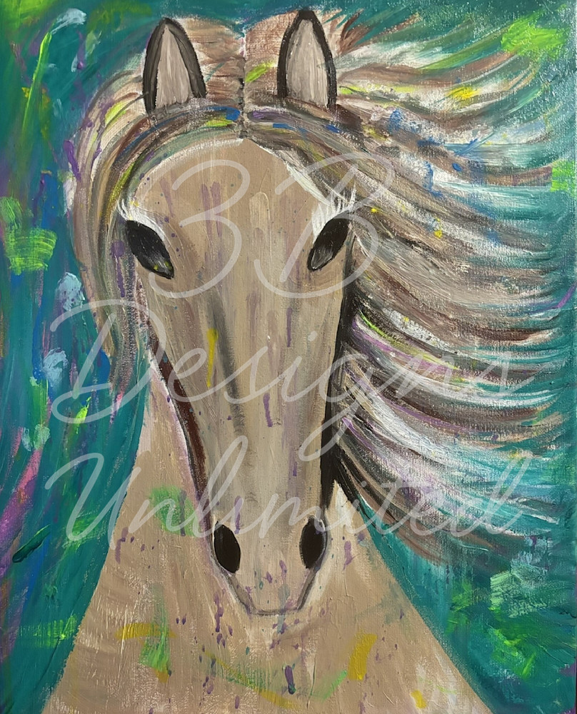 Stormrunner | Dynamic Horse Painting in Blue, Green & Wind‑Swept Neutrals