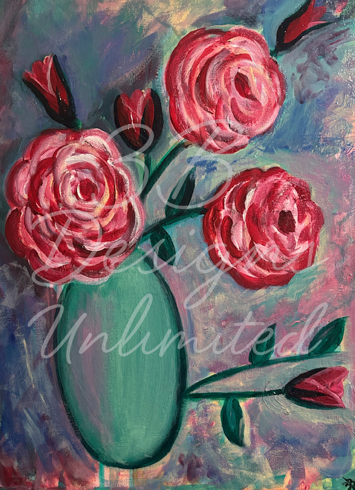 Serenade of Roses – Vibrant Floral Painting with Pink & Red Blooms | Contemporary Botanical Art by Barbara Bowling