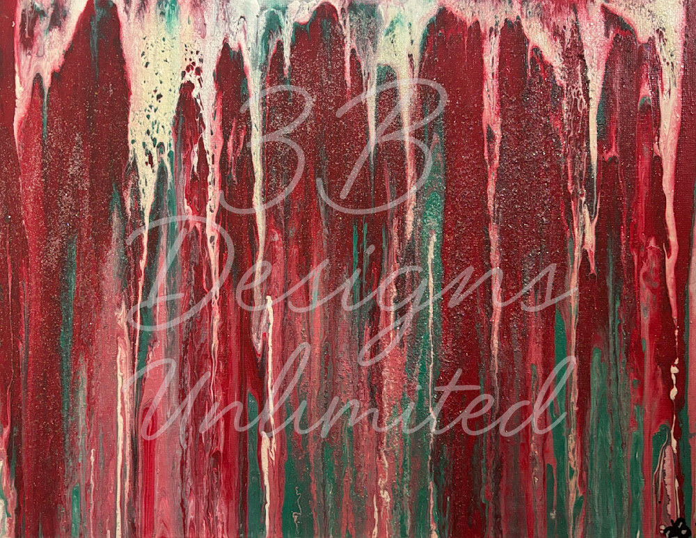 Velvet Cascade | Red & Teal Drip‑Style Abstract Art