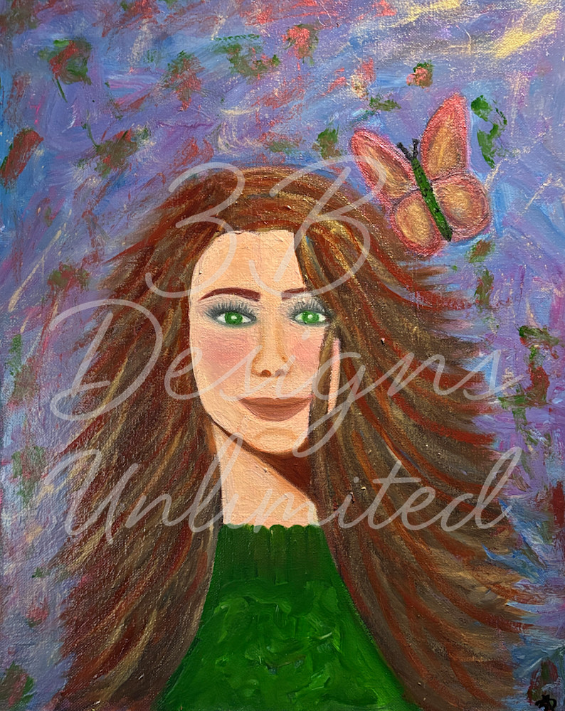 Woven – Expressive Portrait with Butterfly & Abstract Background | Contemporary Art by Barbara Bowling